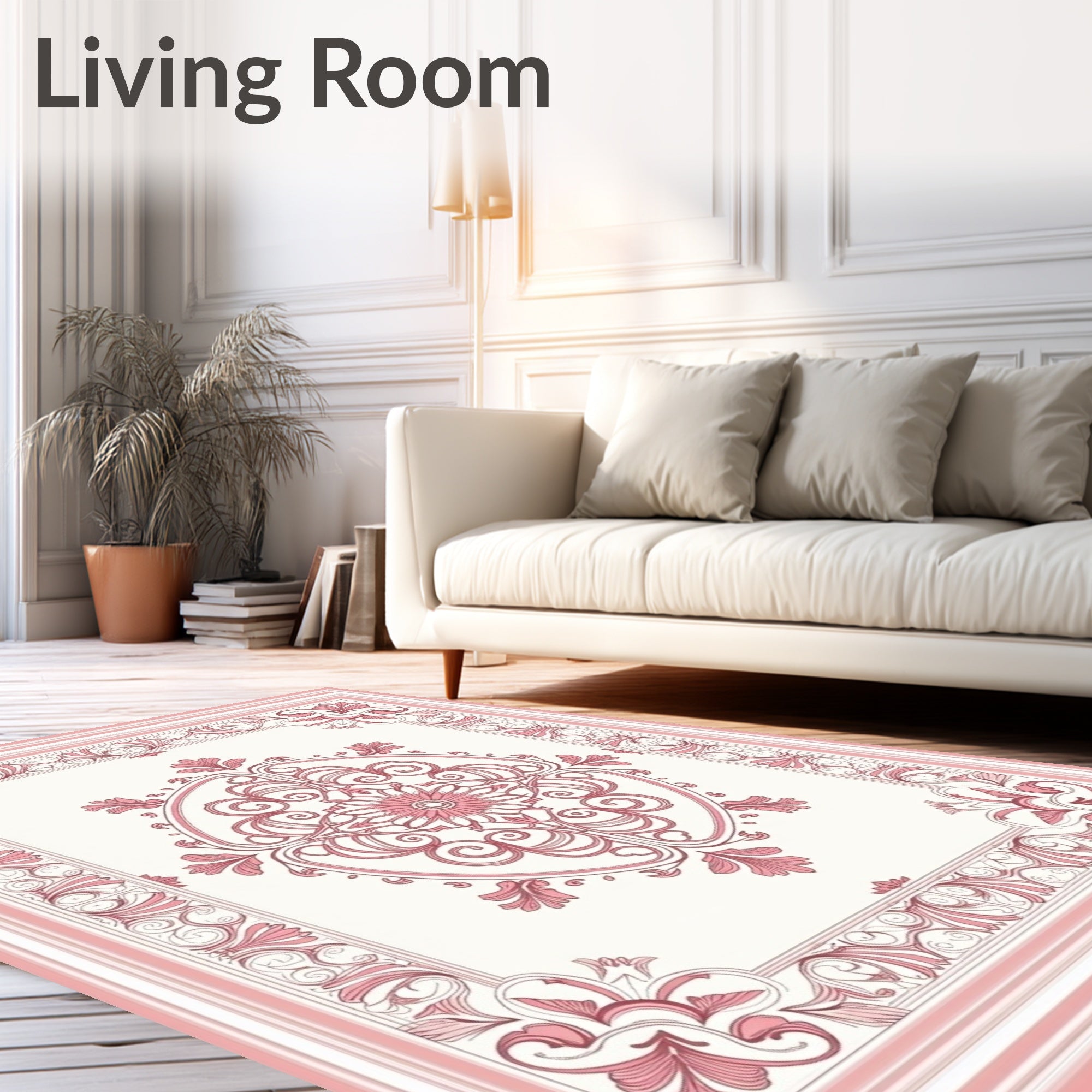 Delicate Pink Floral Medallion Framing Rug