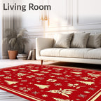 Crimson Holiday Festive Tree Snowflakes Rug