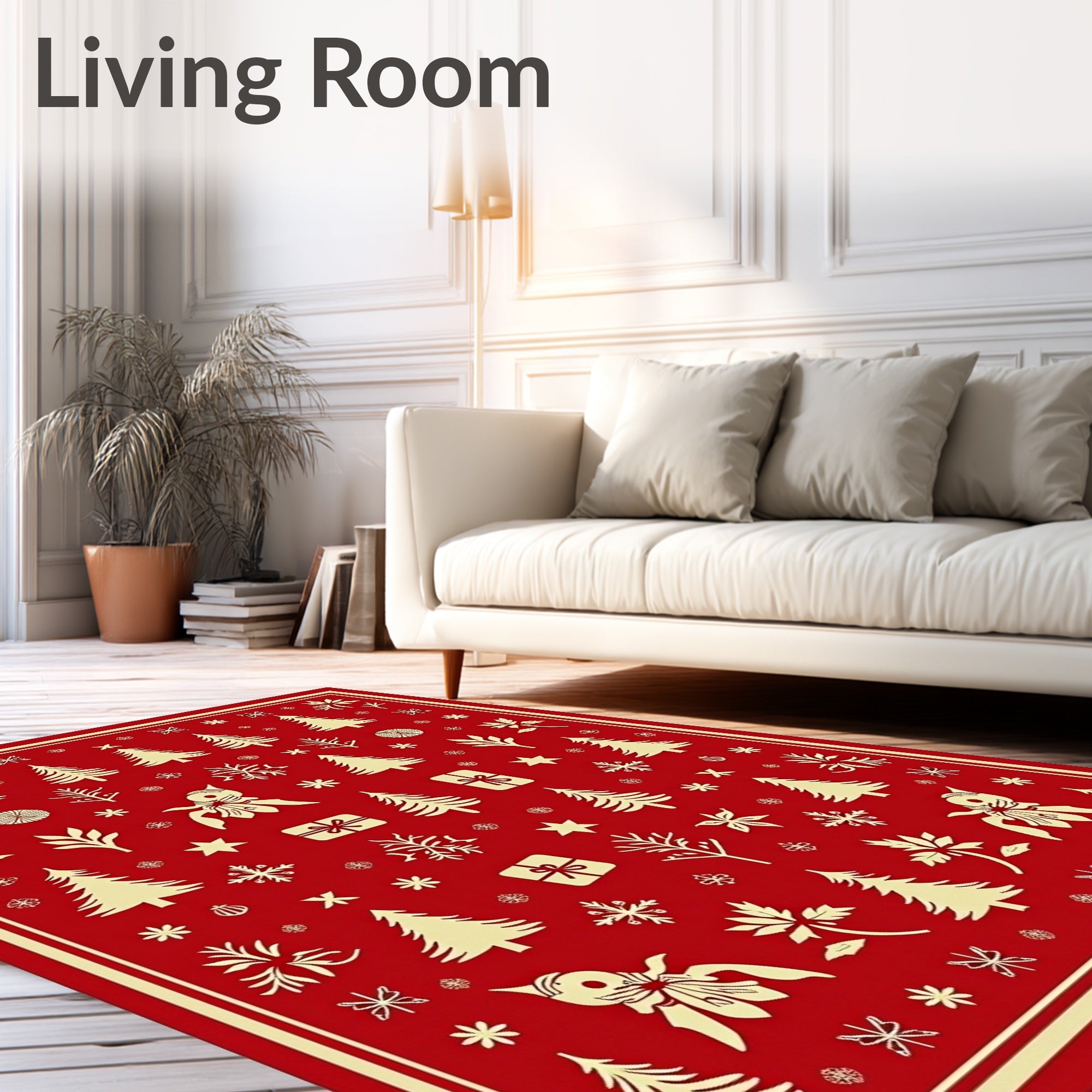 Crimson Holiday Festive Tree Snowflakes Rug
