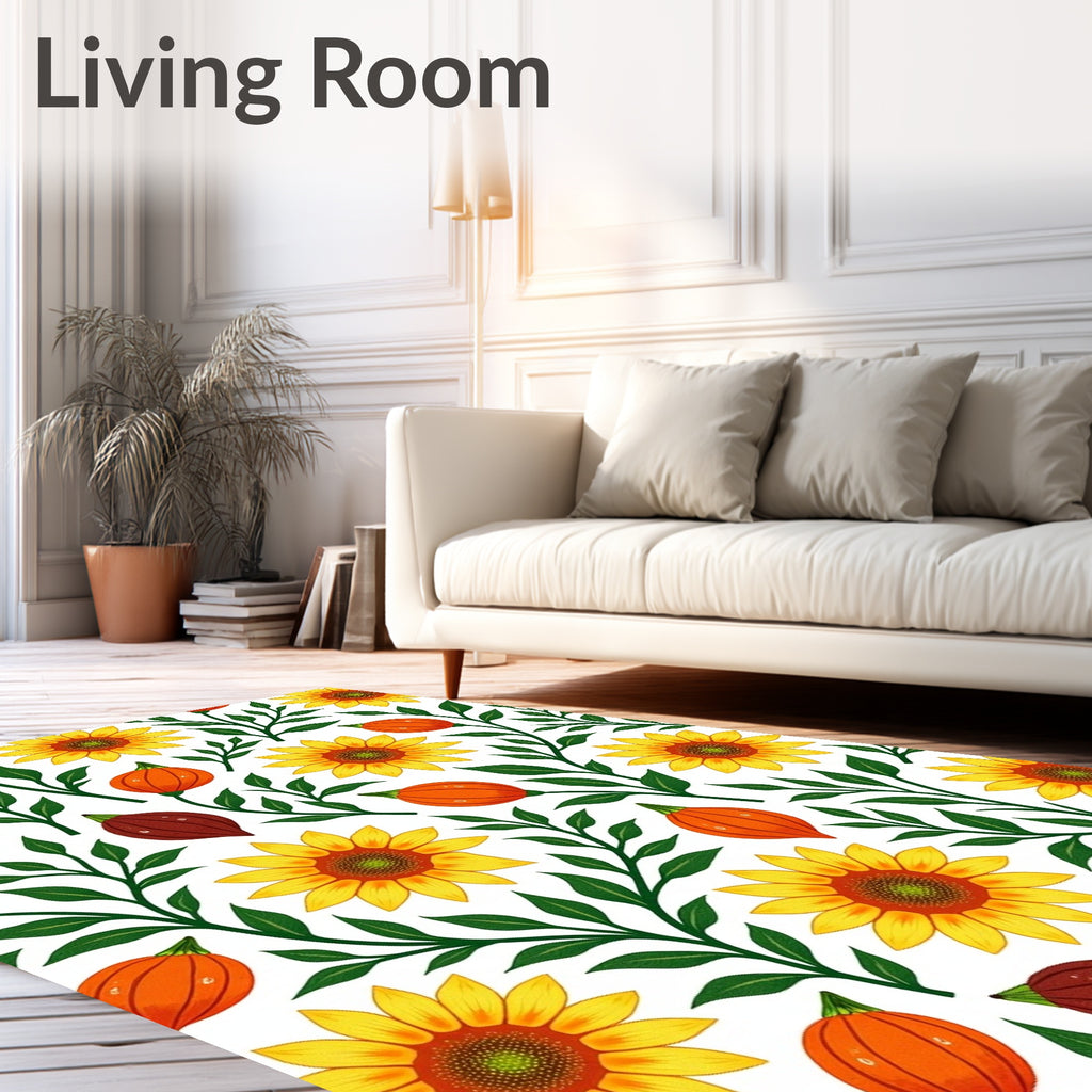 Sunny Sunflower Pumpkin Garden Whimsy Rug