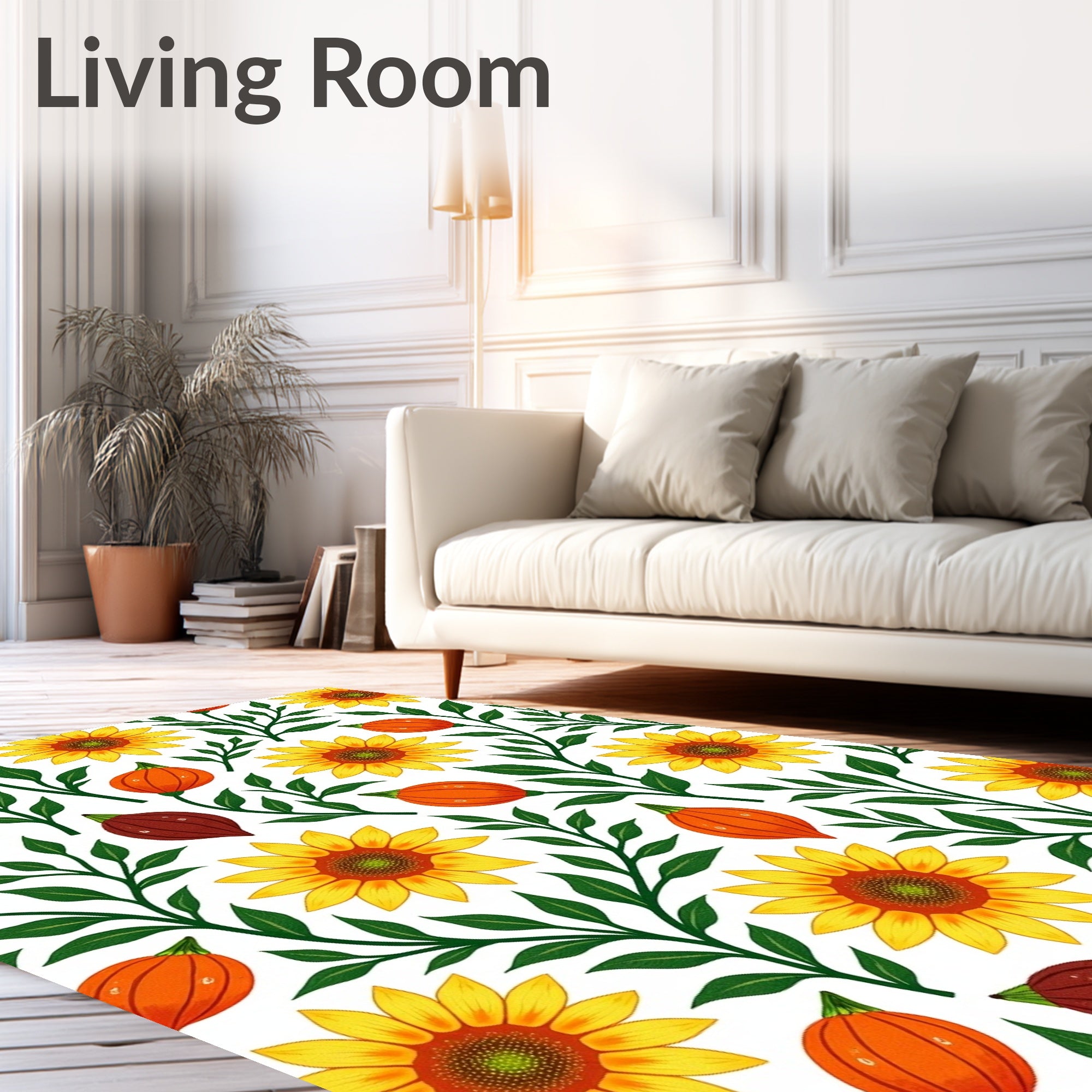 Sunny Sunflower Pumpkin Garden Whimsy Rug