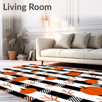 Orange Pumpkins Black White Buffalo Plaid Rug