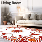 Red Orange Floral Birds Sunburst Rug