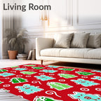 Whimsical Red Cartoon Creatures Swirl Rug