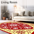 Crimson Swirling Snowflake Mandala Rug