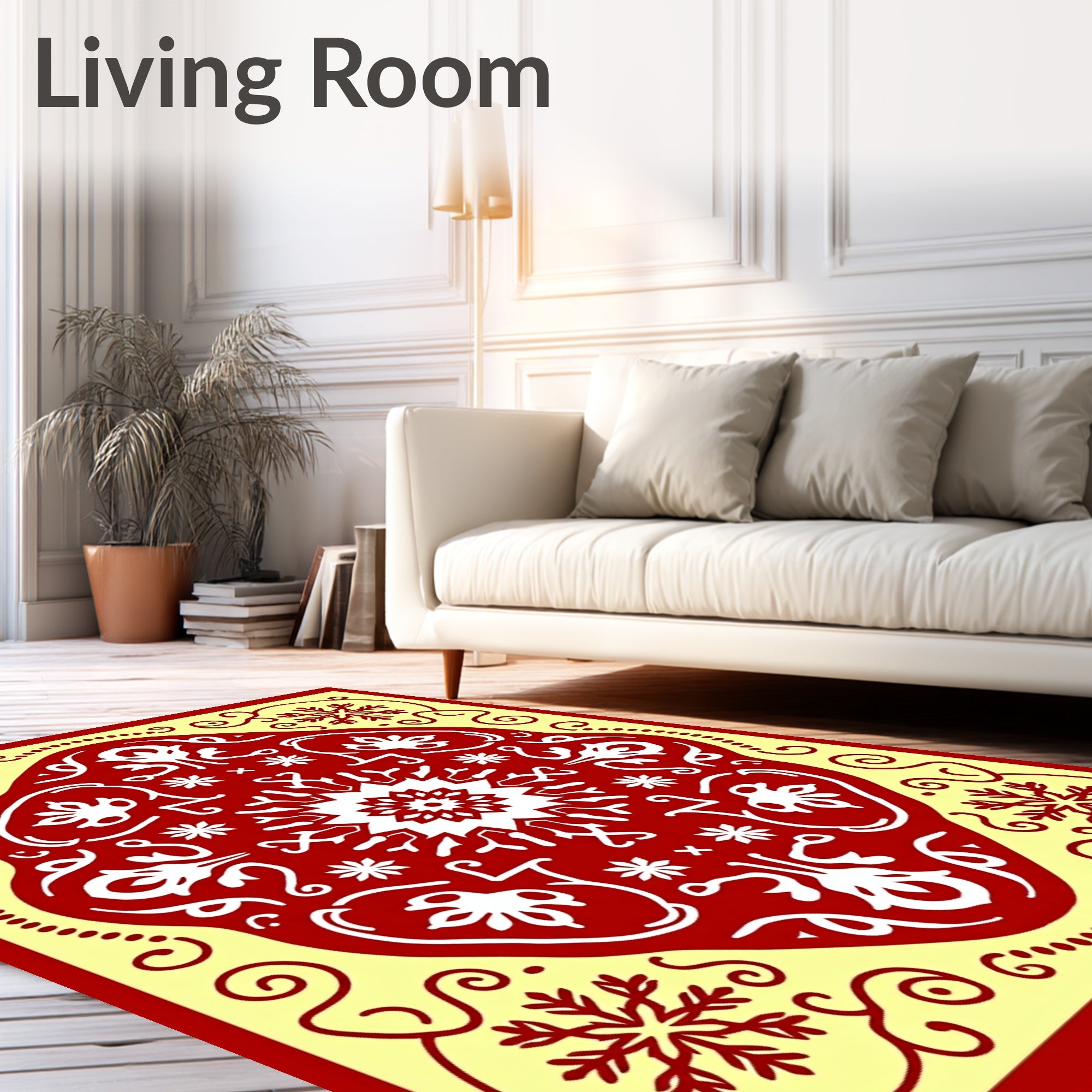 Crimson Swirling Snowflake Mandala Rug