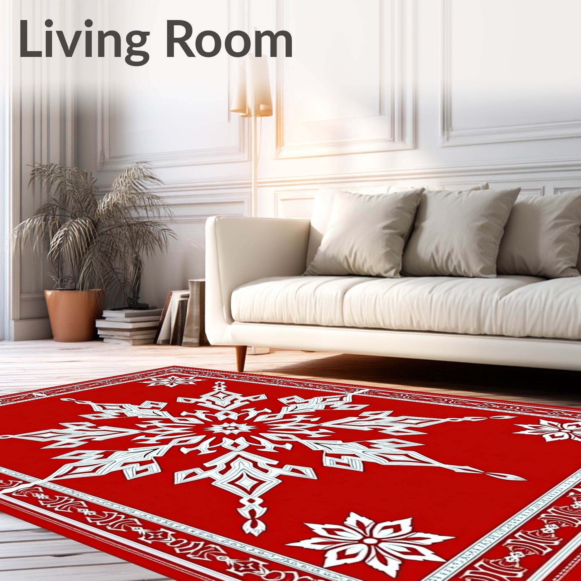 Crimson Snowflake Intricate Border Rug