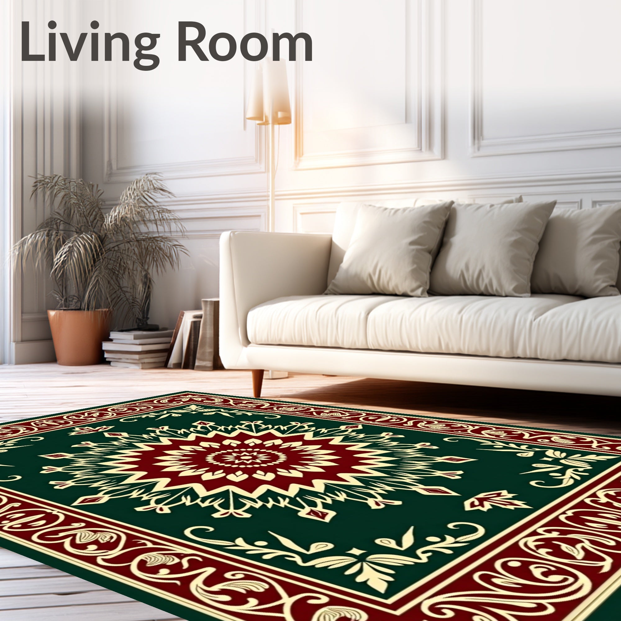 Deep Teal Crimson Medallion Border Rug