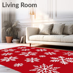 Red White Snowflake Scatter Collage Rug