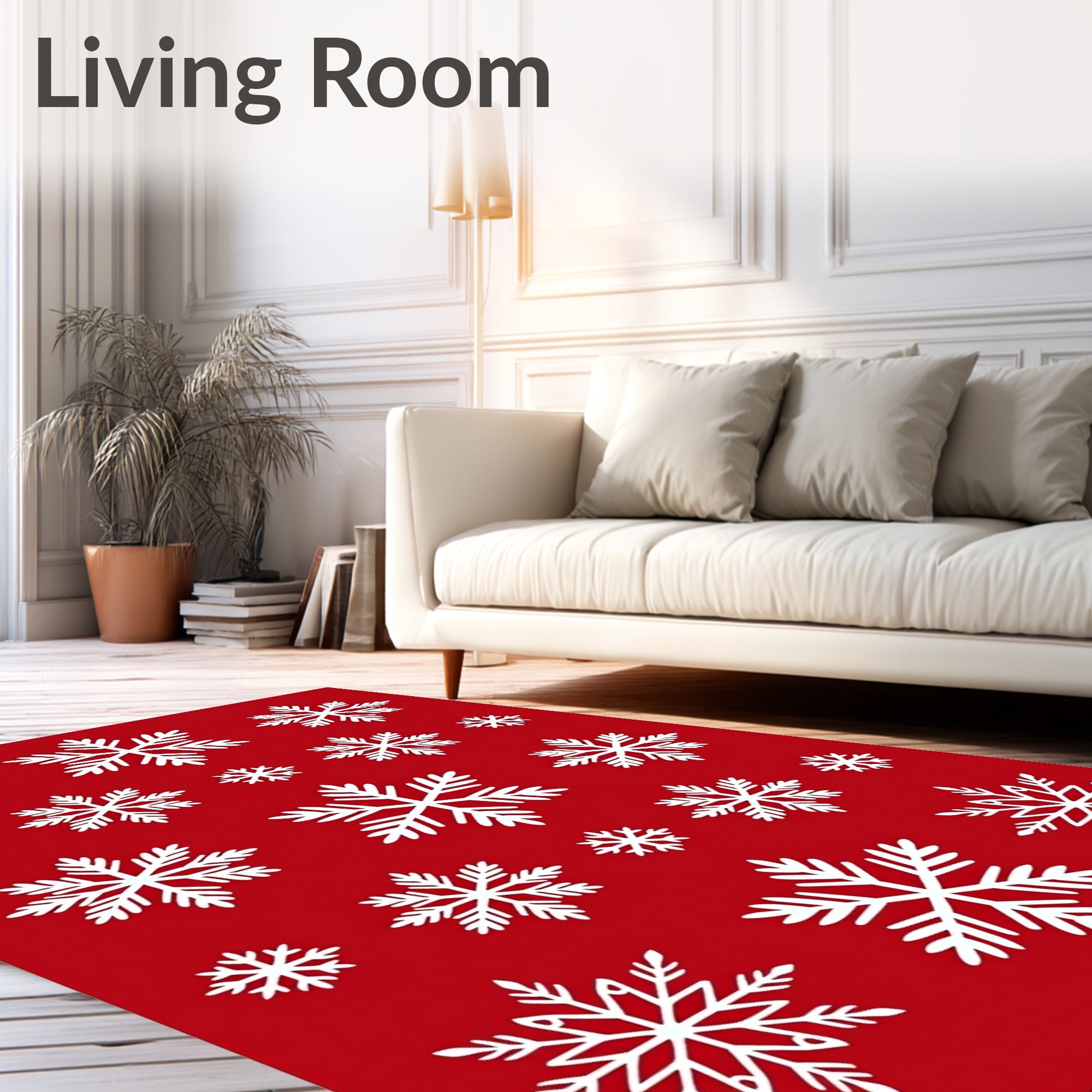 Red White Snowflake Scatter Collage Rug