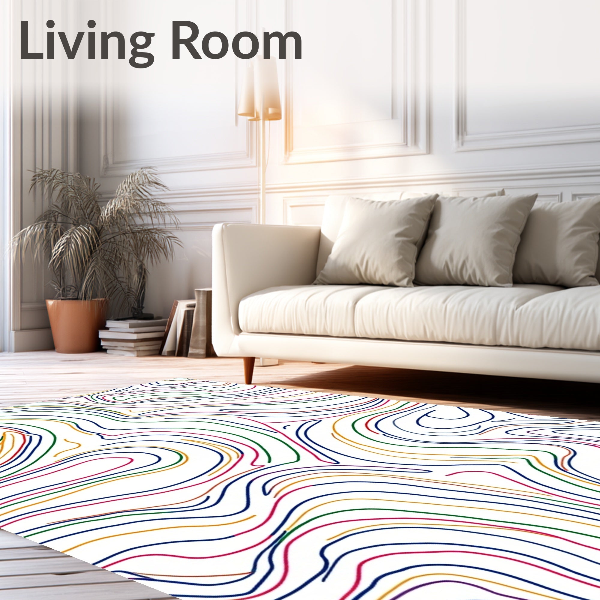 Vivid Wavy Contour Line Art Rug