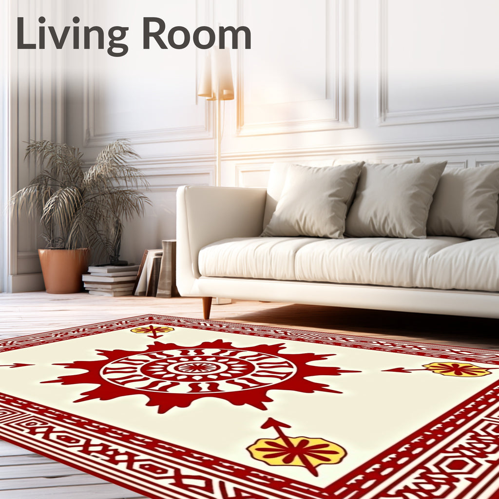Crimson Sun Yellow Arrow Border Rug