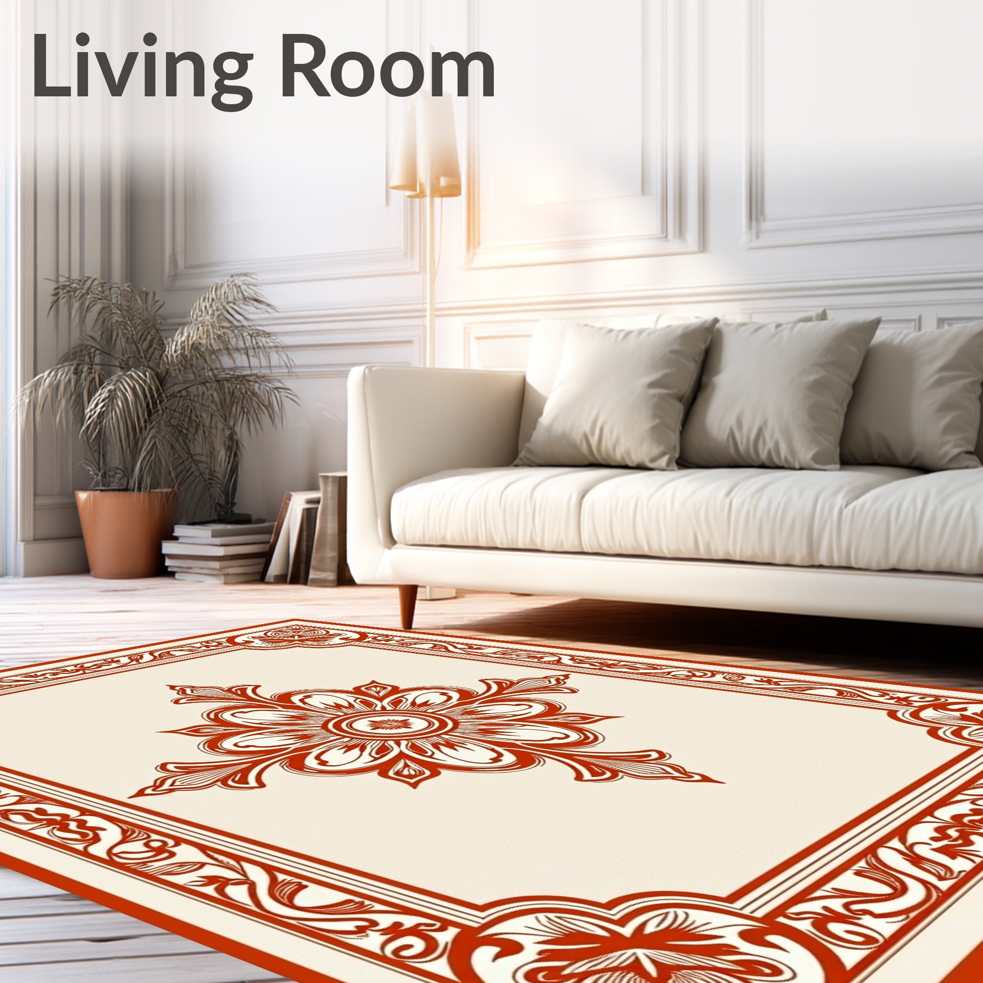 Classic Red Floral Medallion Border Rug
