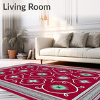 Crimson Floral Starburst Border Rug