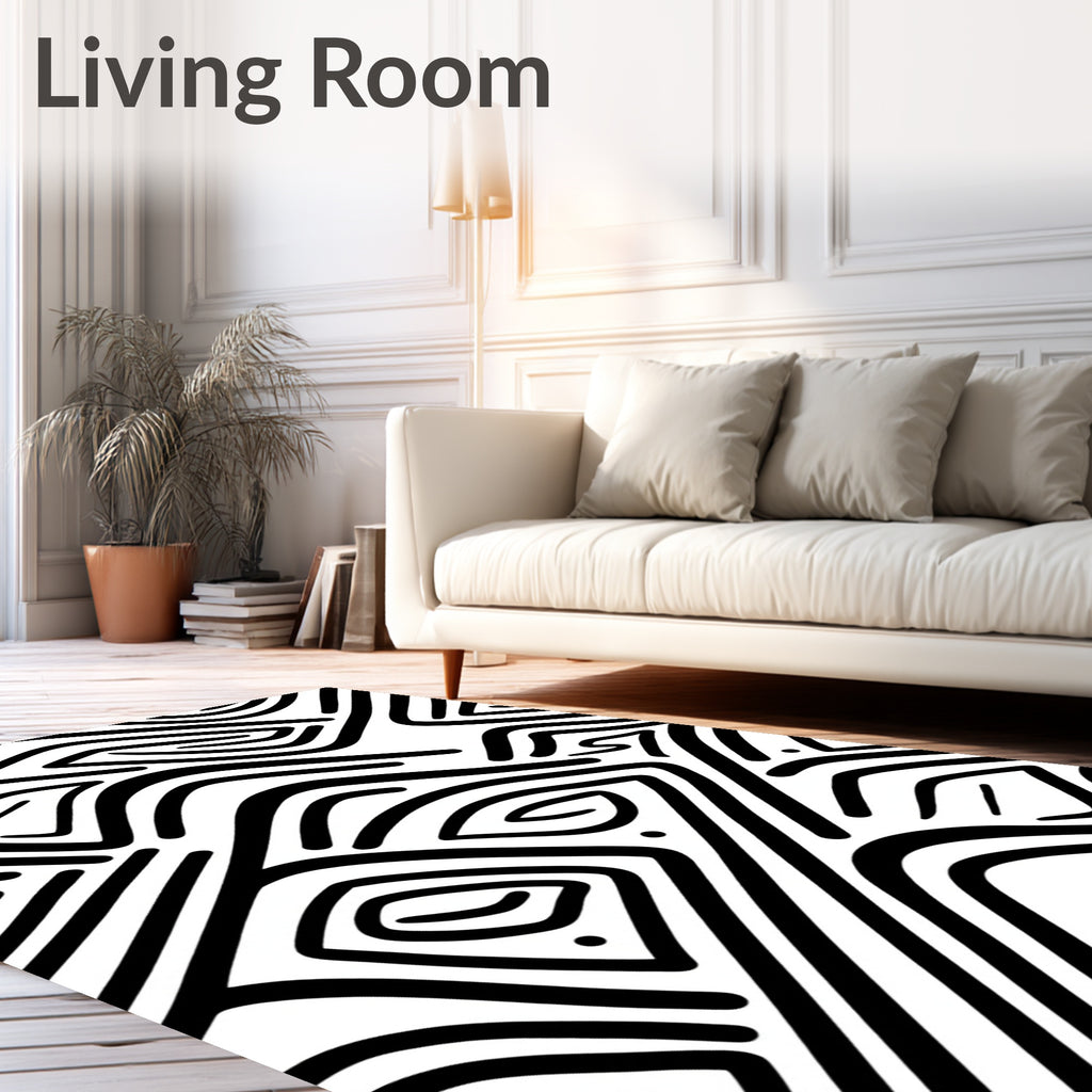Bold Black Abstract Maze Rug