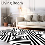 Bold Black Abstract Maze Rug