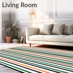 Bold Orange Black Green Stripe Accent Rug