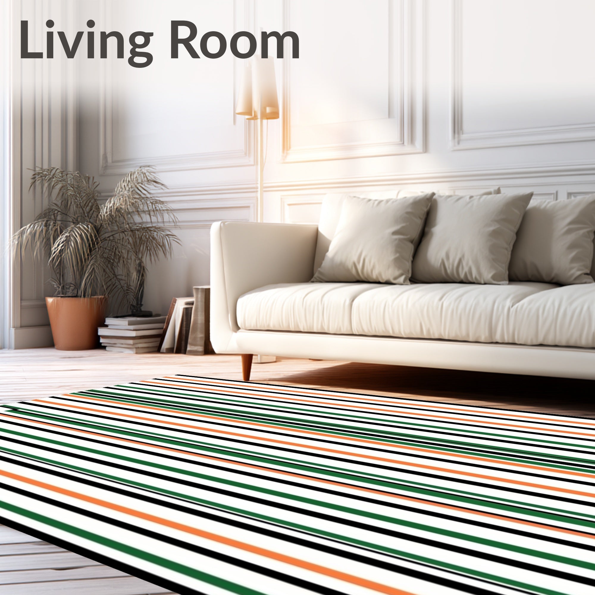 Bold Orange Black Green Stripe Accent Rug
