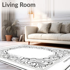 Ornate Black Gray Scroll Medallion Rug