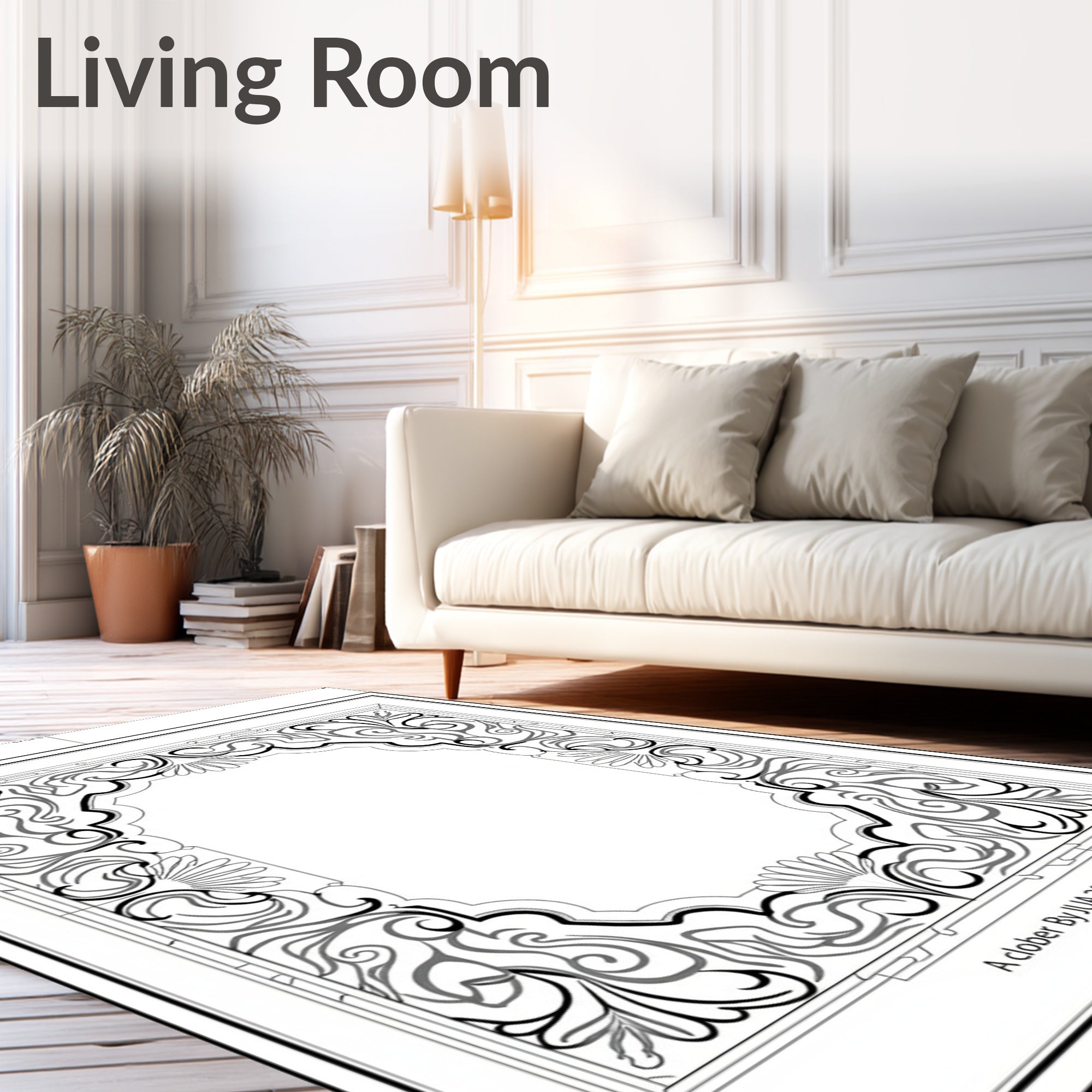 Ornate Black Gray Scroll Medallion Rug