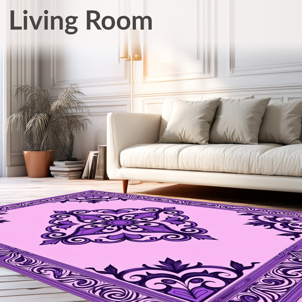 Elegant Purple Floral Scroll Rug