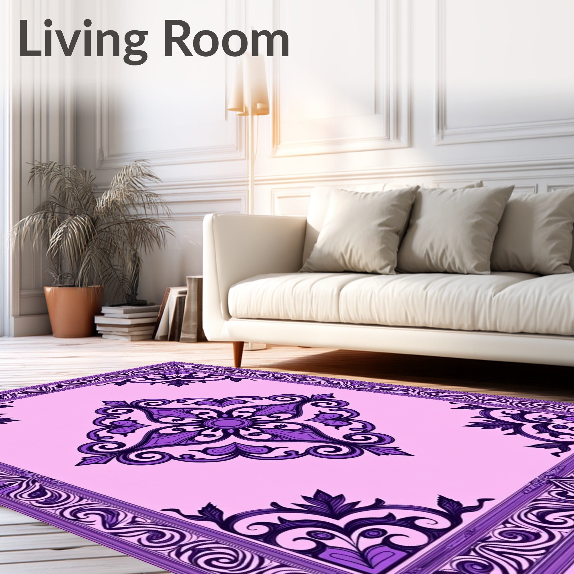 Elegant Purple Floral Scroll Rug