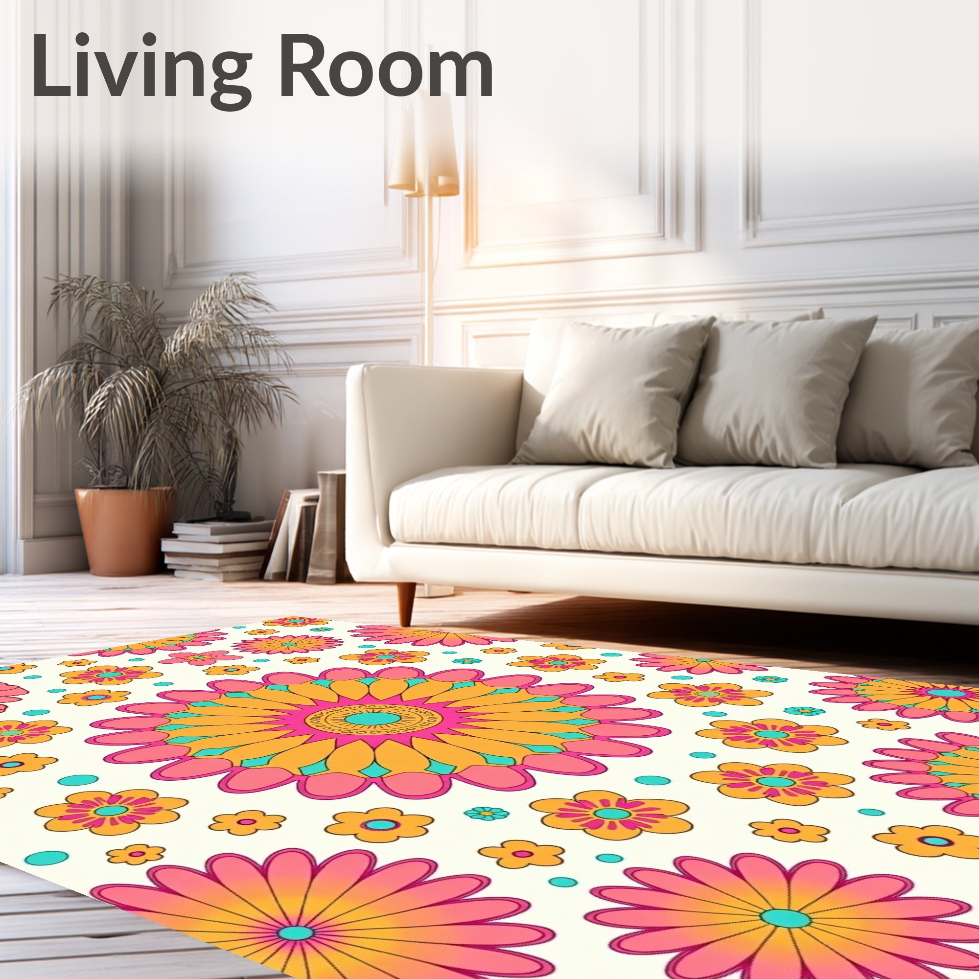 Groovy Pink Orange Yellow Floral Explosion Rug
