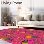 Whimsical Orange and Teal Birds Rug