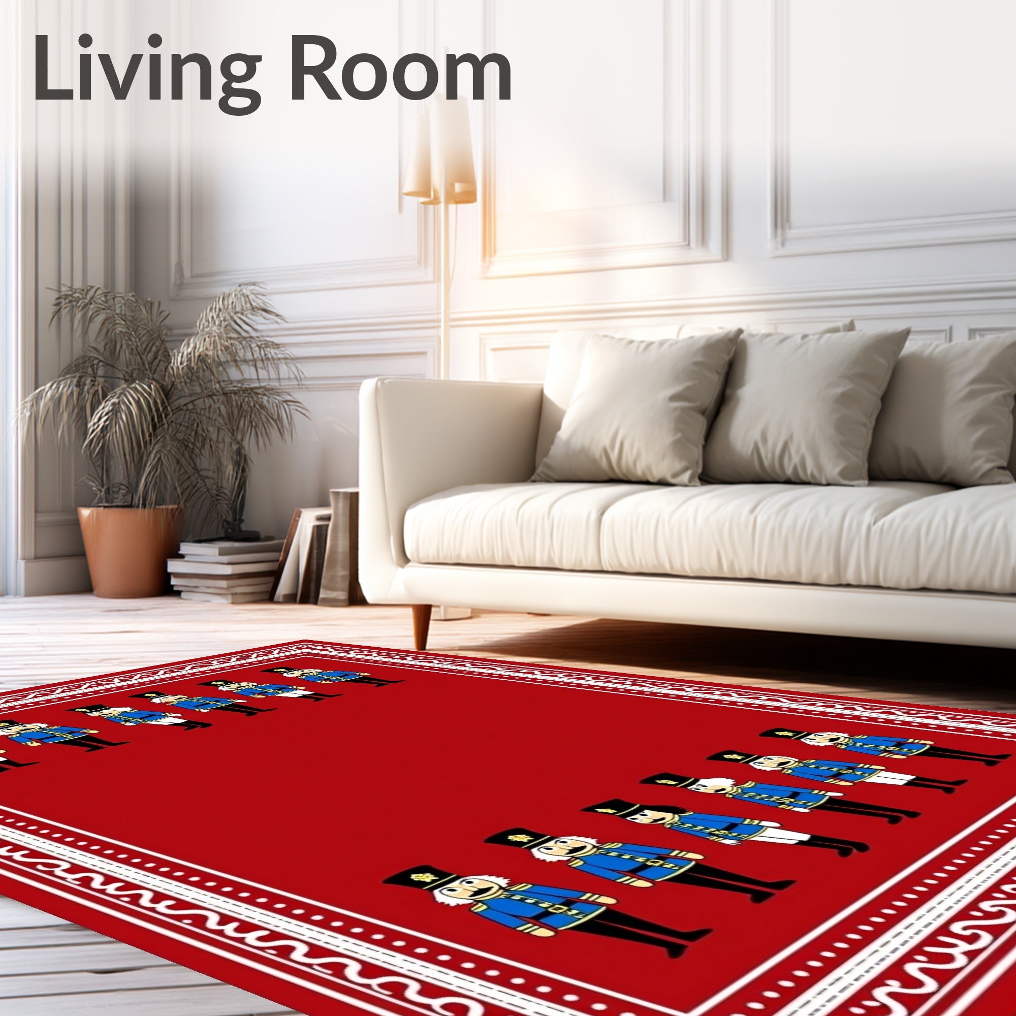 Red Blue Whimsical Nutcracker Soldiers Rug