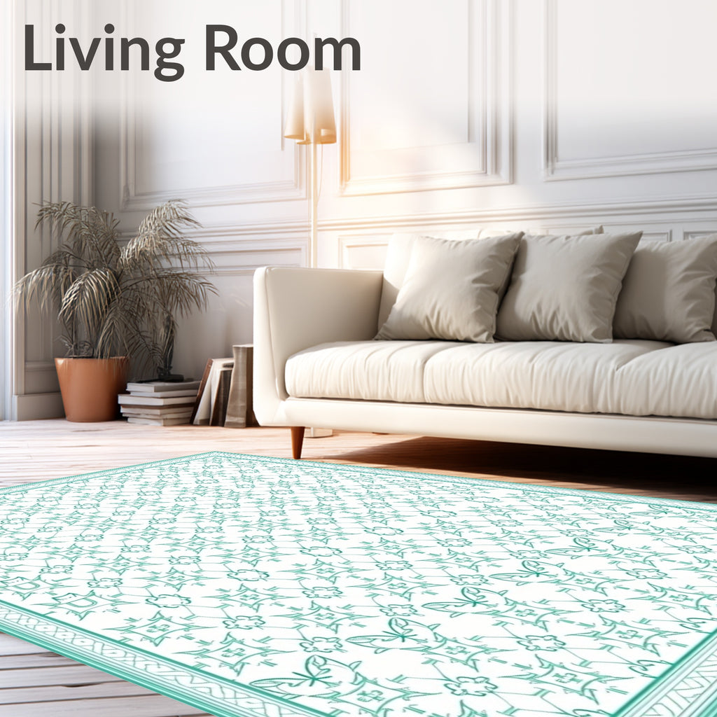 Teal Butterfly Garden Medallion Rug