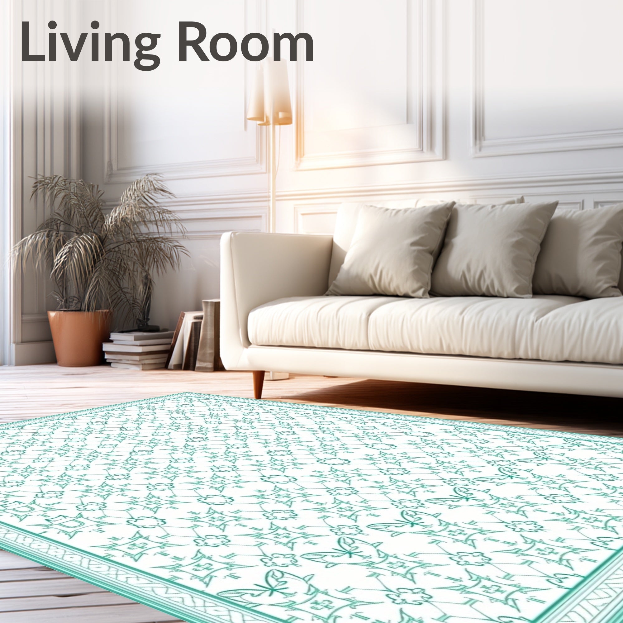 Teal Butterfly Garden Medallion Rug