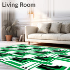 Green Black Geometric Abstract Forms Rug