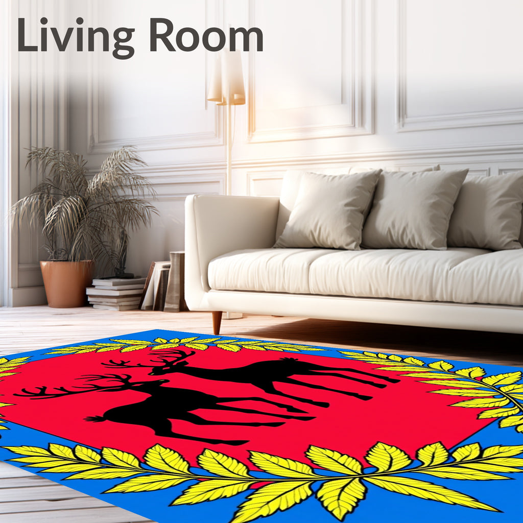 Crimson Red Deer Laurel Wreath Rug