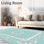 Turquoise white ornate floral frame medallion Rug