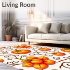 Autumn Orange Pumpkin Vine Swirls Rug