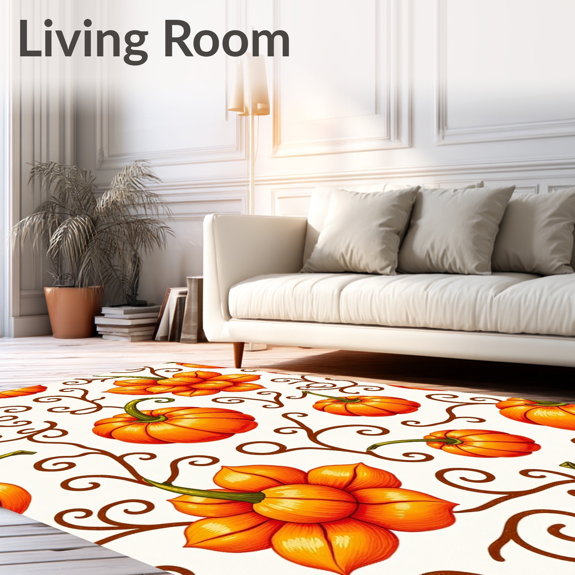 Autumn Orange Pumpkin Vine Swirls Rug