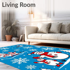 Charming Snowmen With Snowflakes Blue Rug