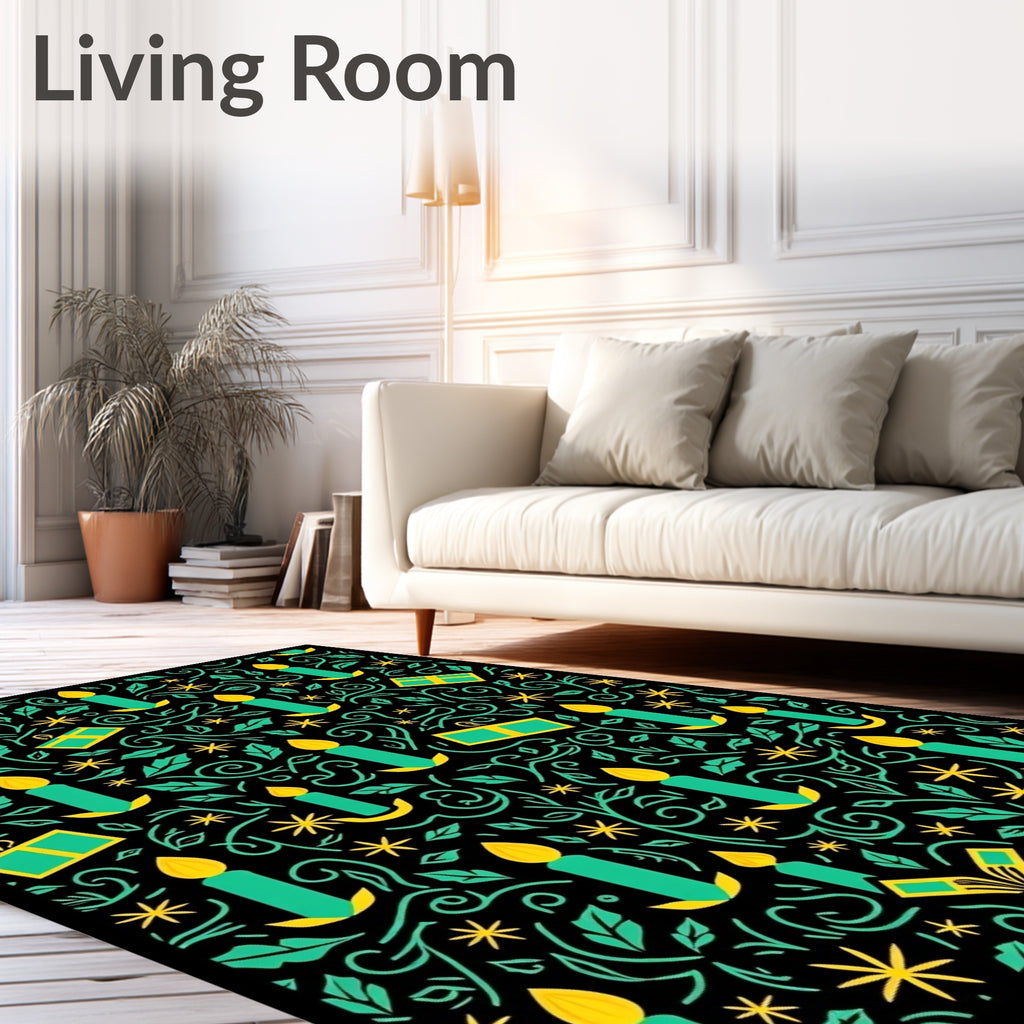 Teal Yellow Candle Flourish Celebration Rug