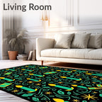 Teal Yellow Candle Flourish Celebration Rug