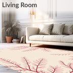 Crimson Leafy Branches On Cream Rug