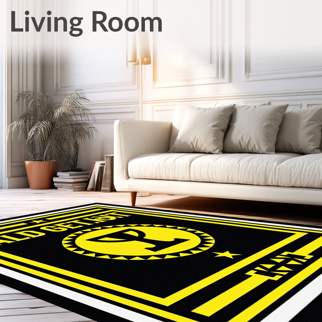 Bold Yellow Trophy Emblem Rug