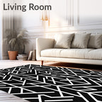 Black White Geometric Line Accordion Rug