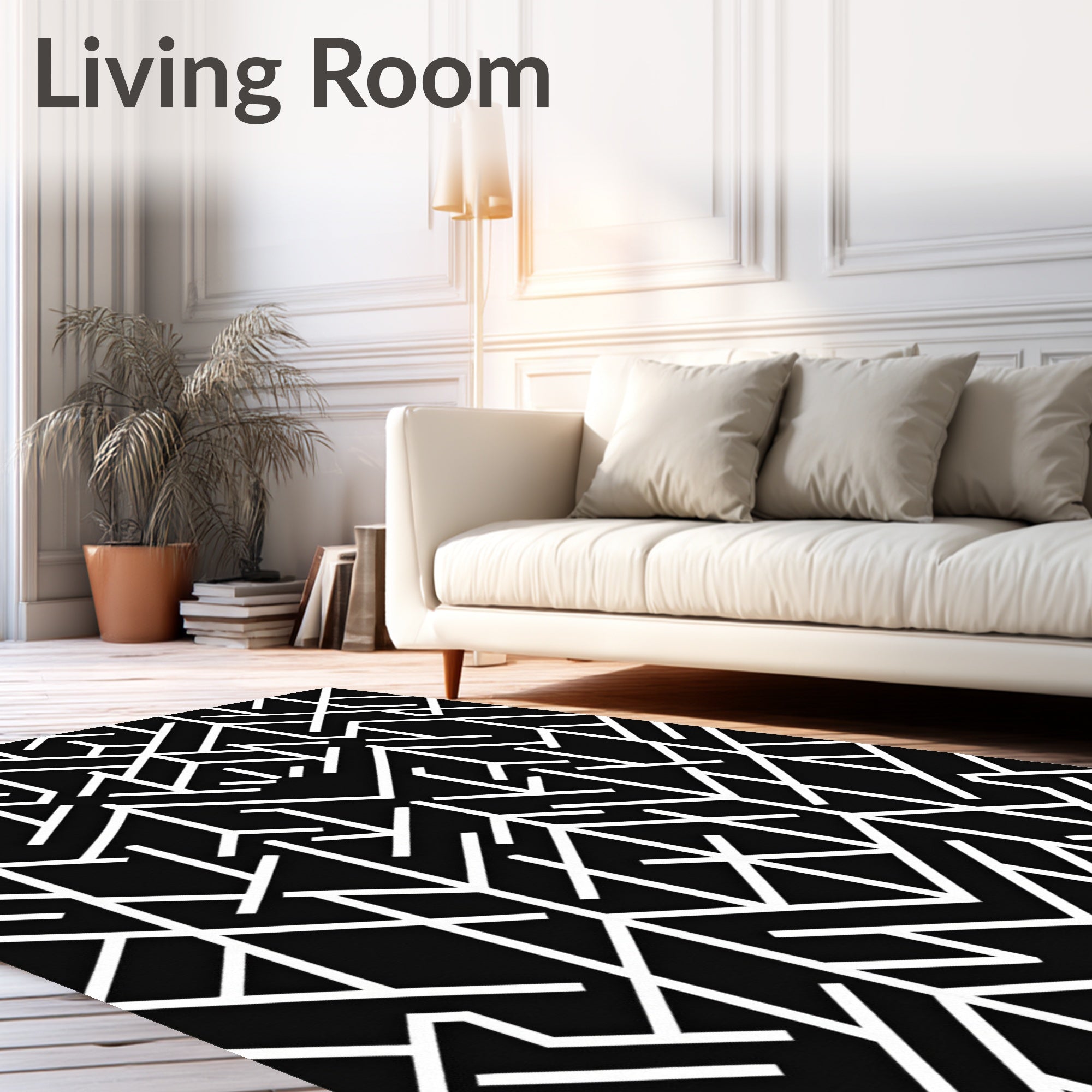 Black White Geometric Line Accordion Rug