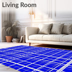 Bold Navy Blue Geometric Grid Rug