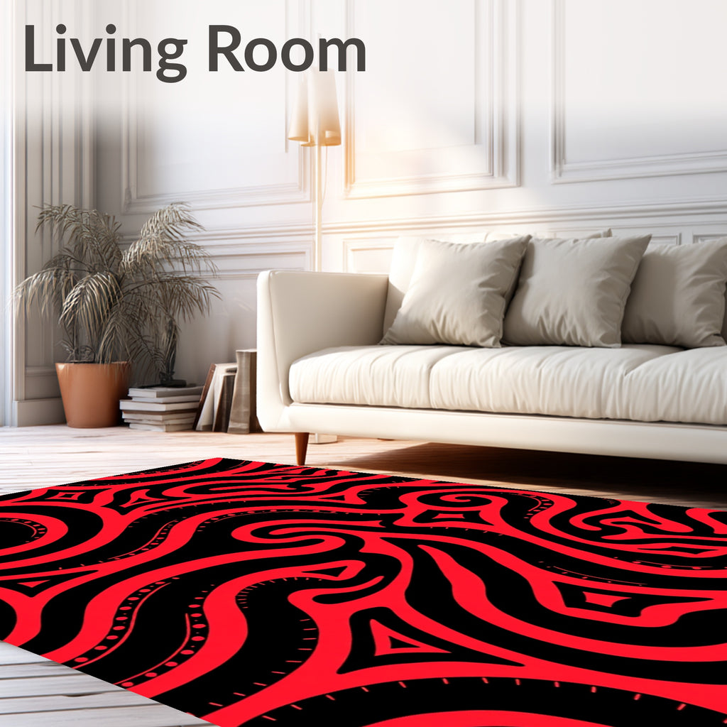 Bold Red Abstract Swirls Rug