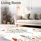 Vibrant Red Birds Green Tree Accents Rug