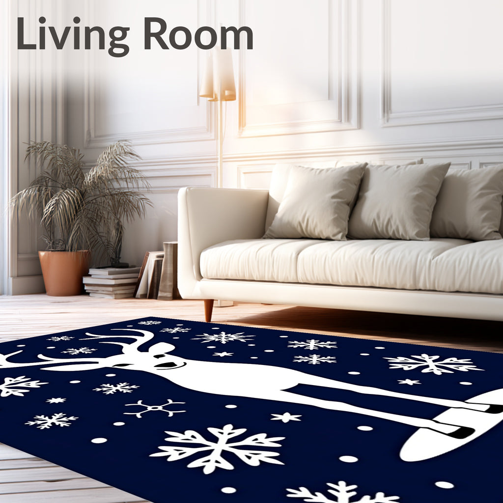 Winter White Deer Snowflake Navy Rug