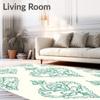 Teal Damask Scrollwork Traditional Rug