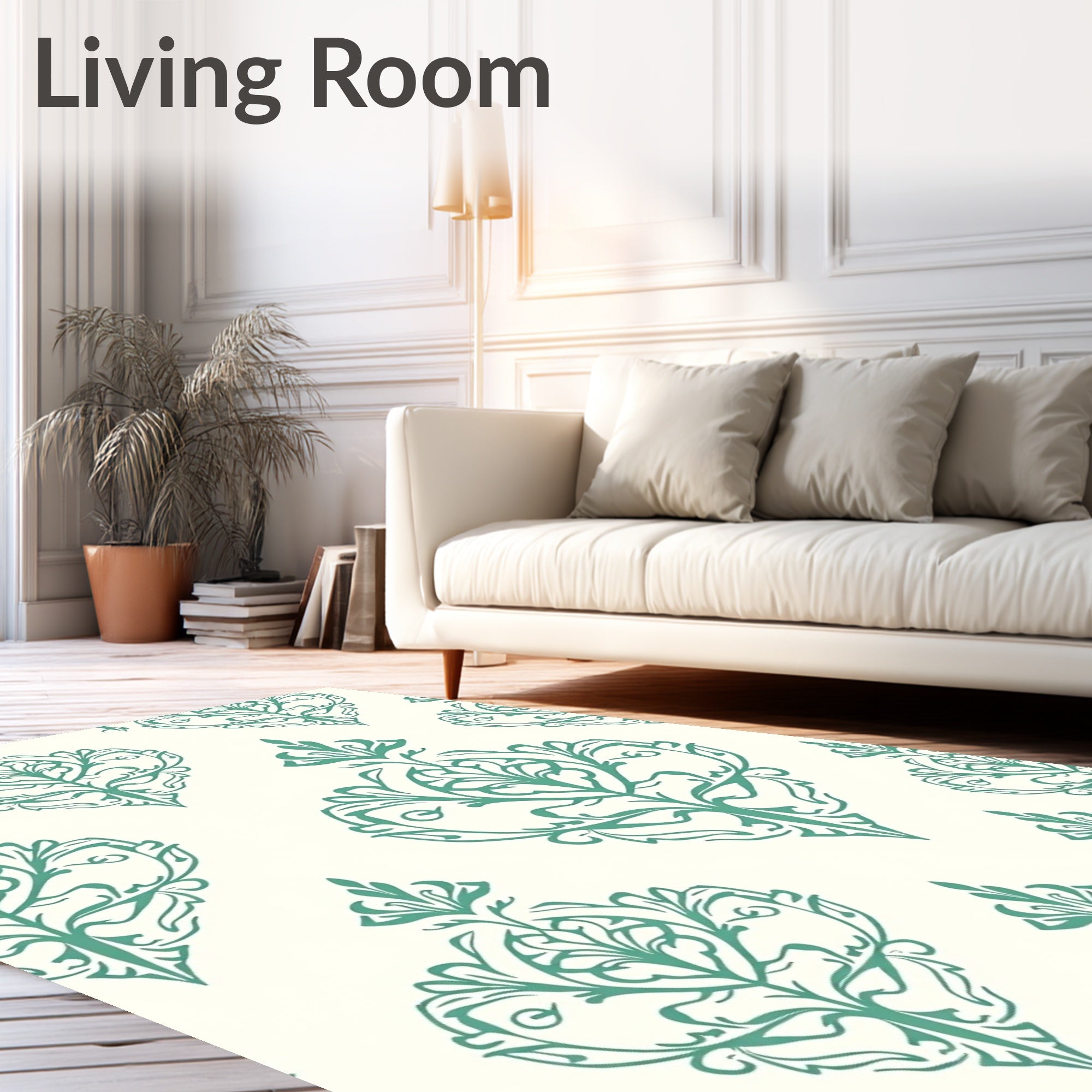 Teal Damask Scrollwork Traditional Rug