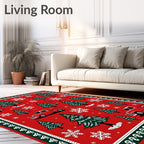Red Vintage Truck Christmas Trees Rug